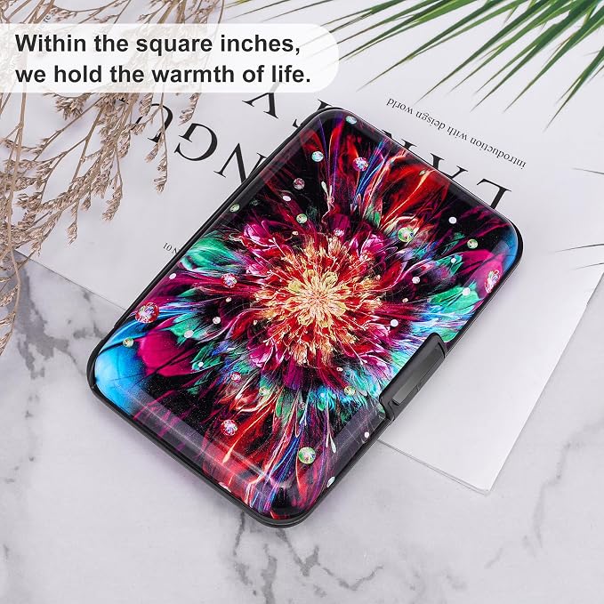 Mini RFID Aluminum Wallet Credit Cards Holder Business Card Case Metal ID Case for Men Women (Gorgeous flower) - Image 6