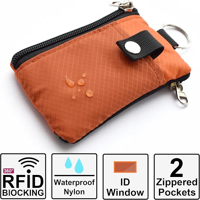 CHENSPRX Minimalist RFID Blocking Small Wallet with ID Window,WaterResistant Zip Id Case Wallet with Lanyard Keychain for Cards,Cash,Travel,Women,Men - Image 2