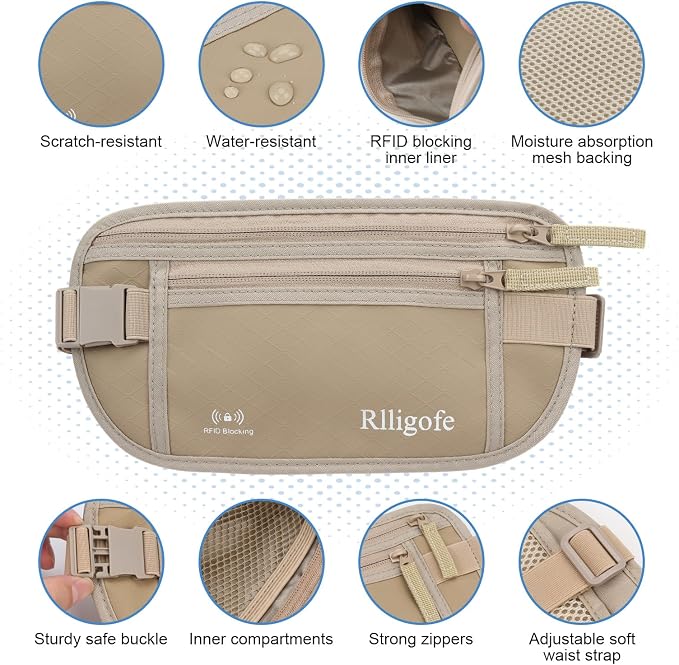 Money Belt for Travel Women and Men Hidden - Slim RFID Blocking Travel Wallet with Secure Anti-Theft Pouch, Passport Holder for Passport, Credit Cards, Cash Under Clothes - Image 4