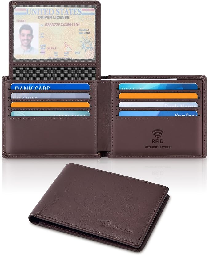 Travelambo Genuine Leather Wallet for Men with Gift Box - Handmade Bifold Stylish - Mens Wallets Rfid Blocking with 2 ID Windows - Image 8