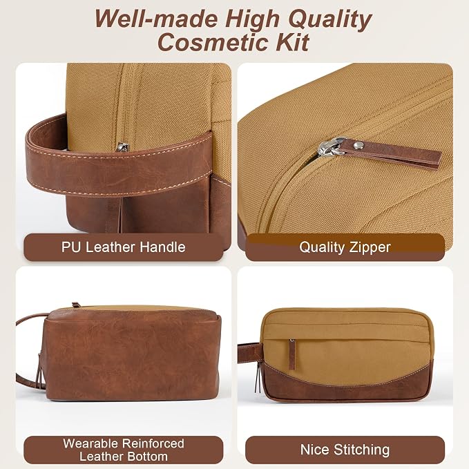 Travel Toiletry Bag for Men, Hanging Toiletry Organizer, Water Resistant Shaving Kit with Large Capacity for Travel Accessories (Brown, Medium) - Image 2