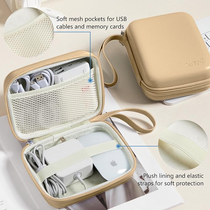 Portable Charger Case, Tech Pouch Travel Organizer, L, Light Khaki | Hard Shell Electronic Storage for MacBook Power Adapter, Magic Mouse, Charging Cords, Power Bank Laptop Accessories - Image 3