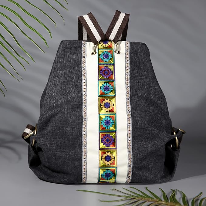 Goodhan Women Canvas Backpack Daypack Casual Shoulder Bag, Vintage Heavy-duty Anti-theft Travel Backpack Grey Black 2 - Image 6