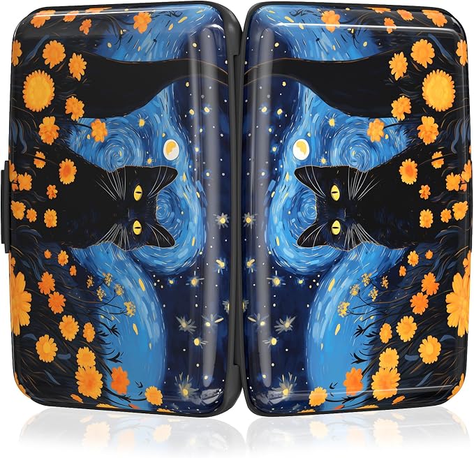 Rimilak Aluminuml Credit Card Holder,Starry Sky Cat | Mini Credit Card Wallet RFID Blocking Slim Metal Hard Case for Women Men - Image 5