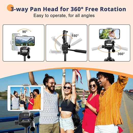 65” Phone&Tablet Tripod, Aureday Cell Phone Tripod for iPhone with Wireless Remote and Phone Holder, Extendable Stand for iPad, Suit for Video Recording/Makeup/Live Streaming - Image 3