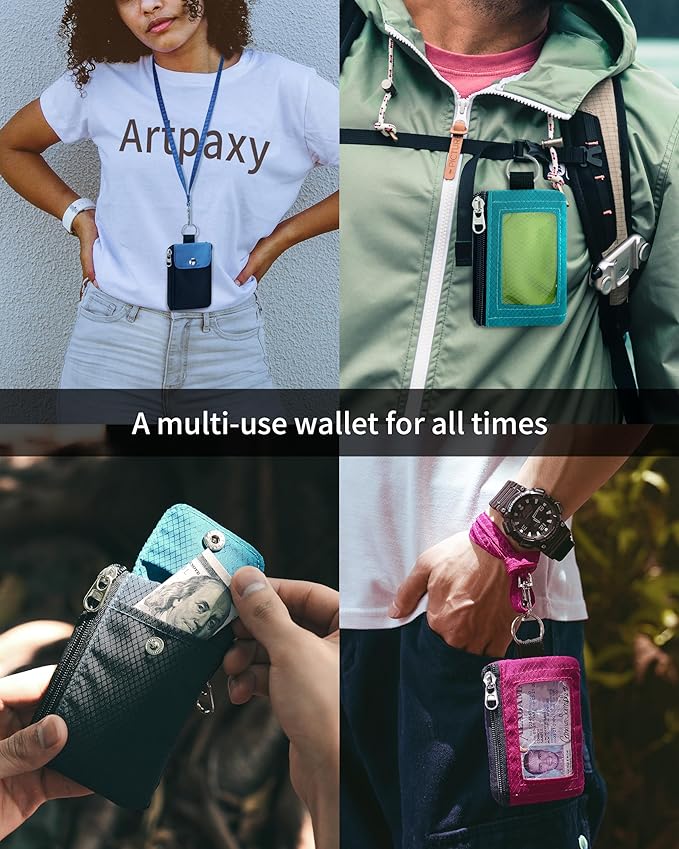 Artpaxy Minimalist Wallet For Mens Womens, Keychain RFID Blocking Zipper Small Wallet with ID Window 2 Lanyards,Water Resistant Travel Cash Card Coin Case Boys Girls - Image 4