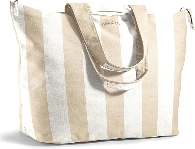 Fit & Fresh All The Things XL Beach Bag for Women, Oversized Travel Tote | Zip Closure, 3 Interior Pockets, 1 Large Zip Pocket, Dual Carry Handles, Canvas Weekender - Pool, College, Laundry, Groceries by fitfresh