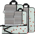 U+U 4 Set Compression Packing Cubes, Travel Organizers (Sage Green Cherry) | Space-Saving & Lightweight Travel by UU