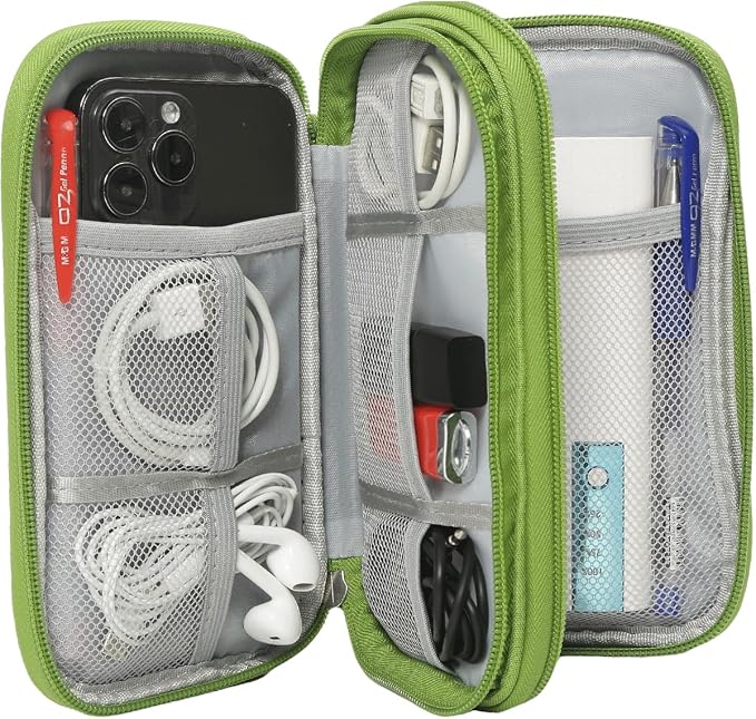 CAAORDKSO Electronic Organizer Travel Cable Accessories Bag, Tech Pouch Electronic Organizer Case, Travel Essentials for Cable, Cord, Charger, Phone, SD Card, Power Bank, Earphone (Grass Green,Medium) - Image 3