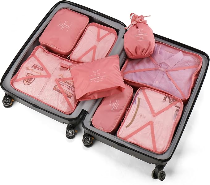 Packing Cubes for Travel, 8 Pcs Set | Luggage Organizers with Shoe Bag and Toiletry Bag, Classification and Storage, Save Storage Space and Luggage Packing Time by Unknown