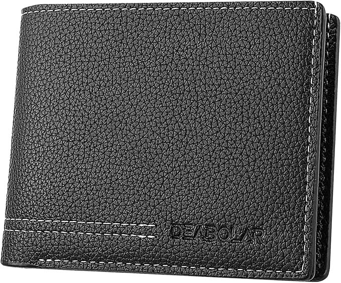 Men Wallet Black PU Material 4 Card Holder 2 Money Pockets 1 Clear Window Suitable for Gifts without RFID Slim Small for Traveling by SPDTECH