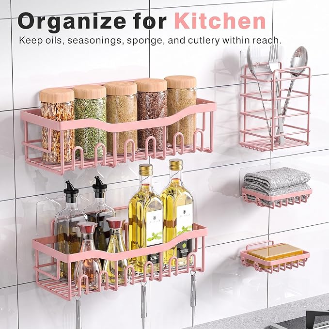 EUDELE 5-Pack Rustproof Stainless Steel Shower Caddy – No Drill Adhesive Bathroom Organizer with Large Capacity, Spacious Shower Shelves for Inside Shower, Kitchen & Home Decor Storage-XL Size - Image 7