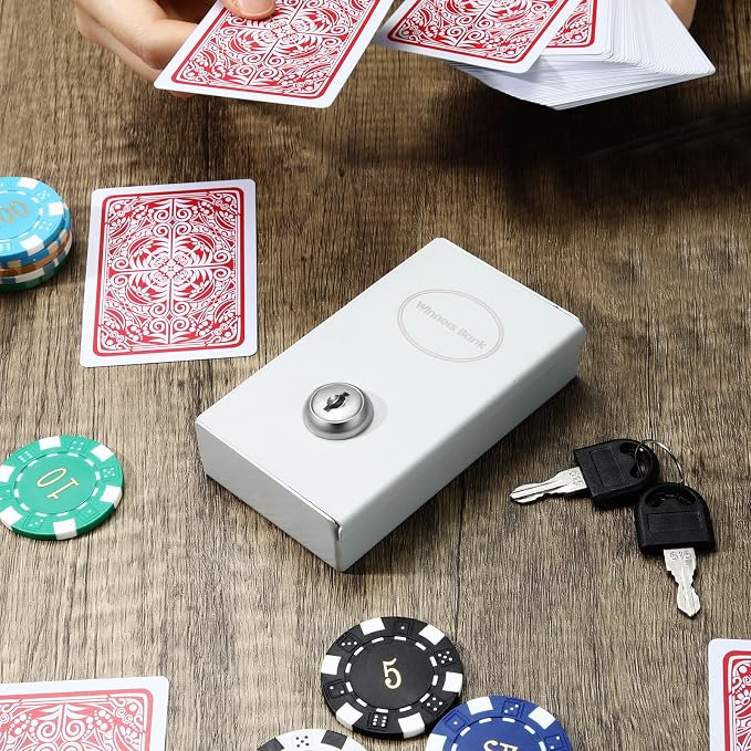 Reallnaive 1 Pack Metal Box for Gamblers Pocket Sized Winner Bank Casino Cash Box with 2 Keys Portable Casino Money Safe strongbox for Cash Saving Go Home Money Gifts(Gray,Classic) - Image 7