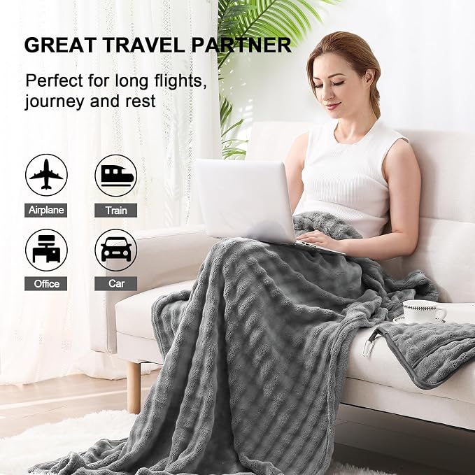 Soft Cozy Travel Blanket for Airplane Train and Car, Grey | Lightweight, Blanket or Pillow 2 in 1, Compact with Portable Bag Pillowcase, with Luggage Sleeve and Backpack Clip - Image 3
