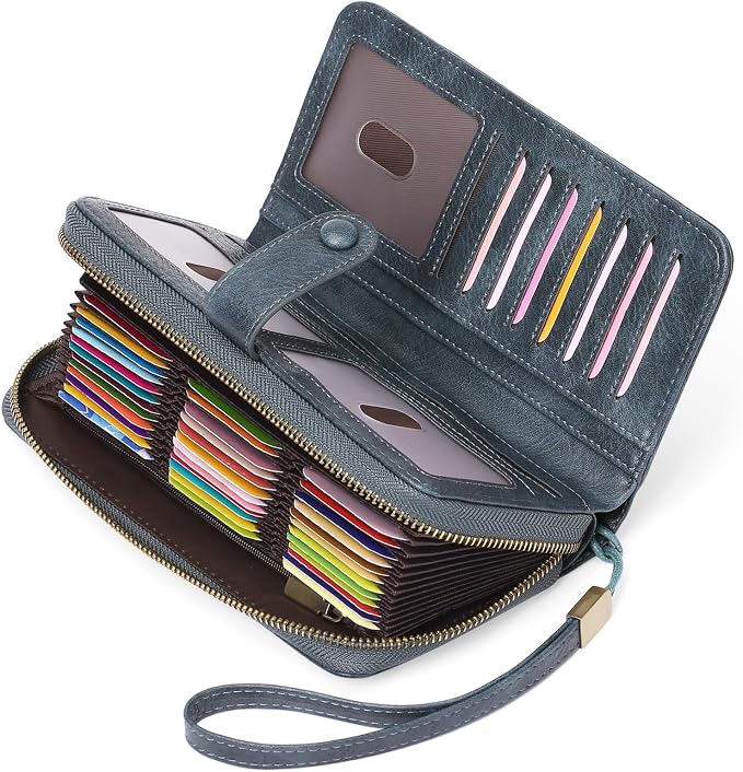 GAEKEAO Leather Credit Card Holder Wallet for Women RFID Blocking Large Capacity Bifold Zipper Card Case Organizer with Wristlet 45 Slots by GAEKEAO