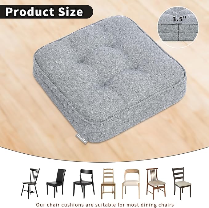 GOFORIT Chair Cushions Set of 4,Tufted Shredded Memory Foam Chair Pads, Non-Slip Seat Cushions with Removable Cover, 16'' x 16'', 4 Pack,Grey - Image 4