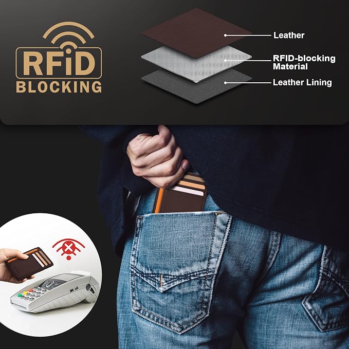 Travelambo Slim Wallet Front Pocket Minimalist Leather RFID Blocking Medium Size - Image 6