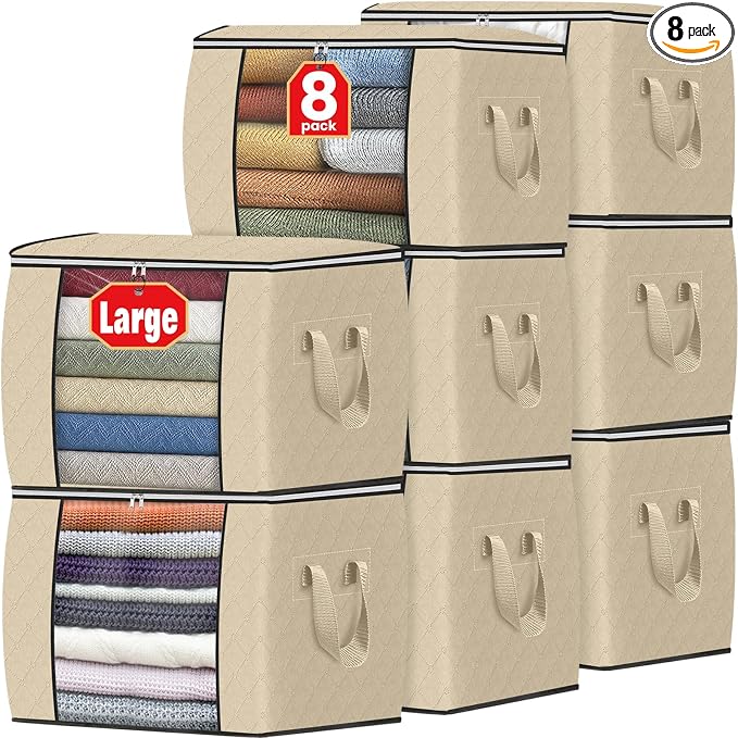 90L Clothes Storage, Foldable Thick Fabric Blanket Storage Bags | Foldable Containers with Zippers,Window and Handles for Organizing Bedroom, Closet, Comforter, Bedding,Dorm essentials by Fabtotes