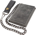 F&L CLASSIC RFID Blocking Men's Tri-fold Vintage Biker Cowhide Leather Steel Chain Wallet,Snap closure,black charcoal, 315-900 by FLCLASSIC