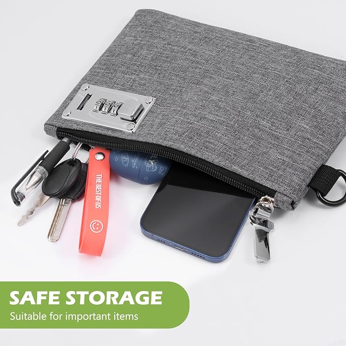 KeeKit Money Bag with Lock, 2 PCS Lockable Money Bag, 5 x 8 Inches Locking Accessories Pouch for Cash, Jewelry, Passports, Medicine, Credit Cards (‎Black & Grey) - Image 3
