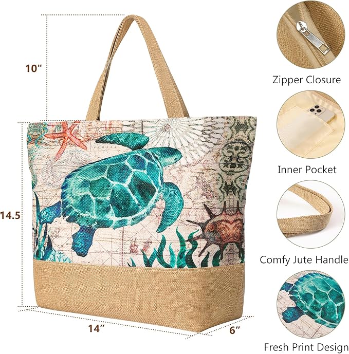 Trifabricy Beach Bags for Women,Waterproof Straw Beach Tote Bag With Zipper | Spacious Storage Capacity, Secure Zipper Closure, Reinforced Carry Handles, Stylish Printed Design For Outdoor Activities - Image 4