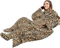 PAVILIA Sherpa Blanket with Sleeves, Foot Pocket for Women Men Adults, Thick Wearable Blanket Throw Wrap, Fleece Warm Snuggle Blanket Robe, Cozy Gift Ideas Wife Mom, Cheetah Print by PAVILIA