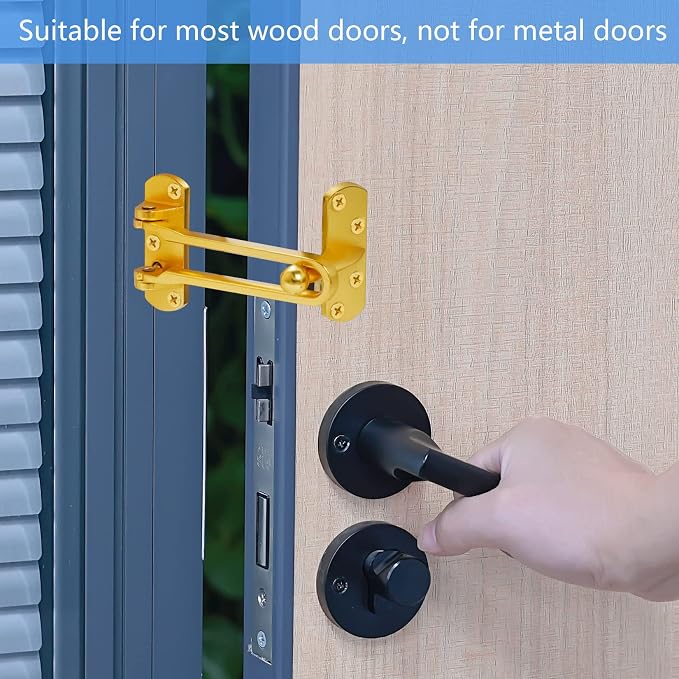 Topbuti Home Security Door Lock, 2 Pack Latch Guard Clasp Front Door Locks for Kids, Home Reinforcement Lock for Swing-in Doors, Hotel Door Latches, Thicken Solid Aluminium Alloy (Brass) - Image 5