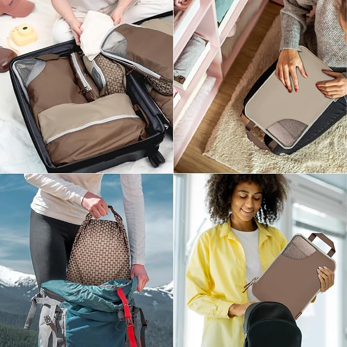 Oriday Set of 8 compression packing cubes for travel accessories- Expandable bags for clothing, toiletry, backpacks, organizing essentials (Beige) - Image 8