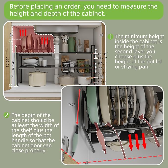 Expandable Under Sink Organizer，Pot and pan Organizer Under Cabinet | Pan Lid Organizer,Expandable Storage shelf with Pan Rack（7 Dividers）,2 Baskets and 4 Panels,Adjustable partition height - Image 3