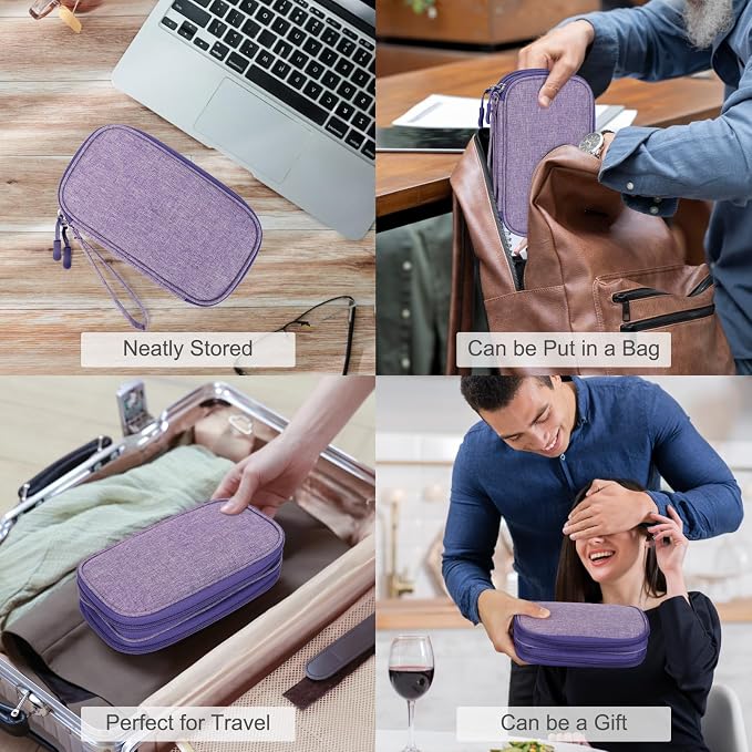 FYY Electronic Organizer, Travel Tech Pouch Bag Cable Organizer Dark Purple | Wrist Strap, Waterproof, Double Layers Portable Electronics Travel Carrying Case for Cord, Charger, Daily Business Trips Use - Image 7