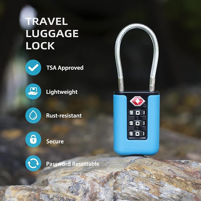 TSA Approved Luggage Locks, 3-Digit Waterproof Padlock, Combination Travel Cable Lock, Lockers, Suitcases, Toolboxes (Blue+Blue) - Image 4