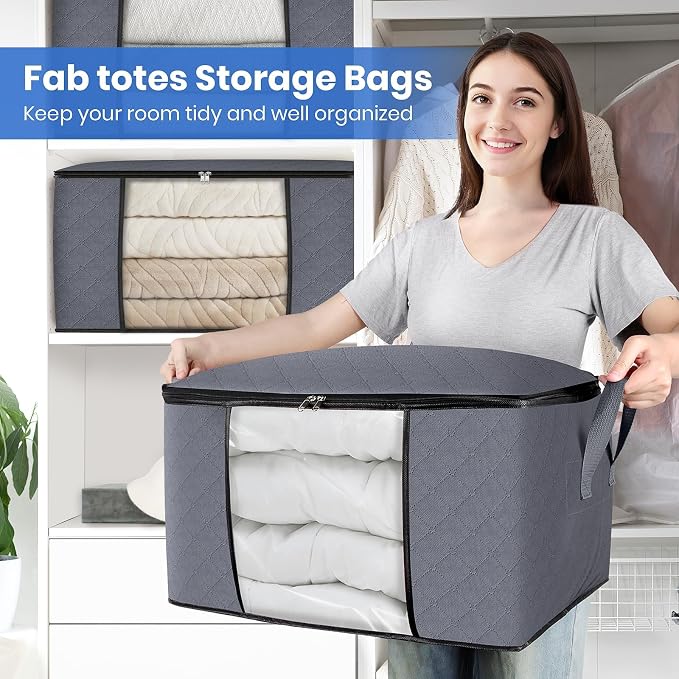 3 Pack Storage Bags for Clothes Blanket Storage Bins with Lids | Foldable Closet Organizers with Zippers,Window and Handles,Fabric Storage Bins for Sweater,Comforter,Bedding,Dorm essentials - Image 5
