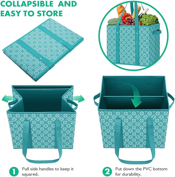 Reusable Grocery Bags 3 Pack, Foldable & Water Resistant Shopping Bags | Large Grocery Tote Bag Water Resistant Shopping Bags Foldable Grocery Bag for Clothes,Shoes and Picnic - Image 5