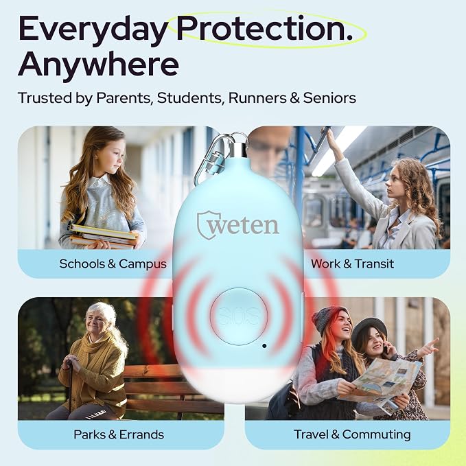 Rechargeable Personal Alarm Keychain, 130dB Siren, LED Light, Blue | Stylish Personal Safety Alert for Women to Carry, Panic Button Alarm for Security - Image 6