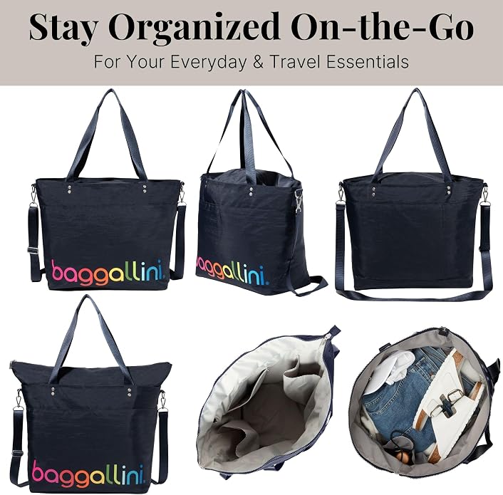 Baggallini Carryall Tote - Lightweight Nylon Zipper Top Weekender Travel Beach Bag w/Luggage Sleeve - Image 6