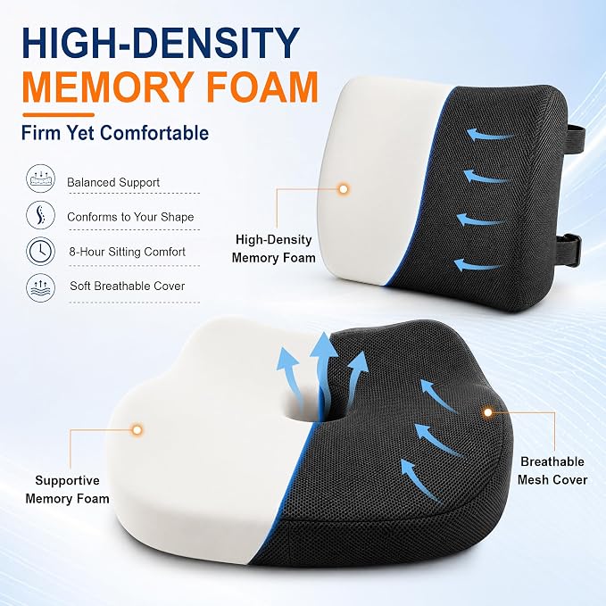 Allaboutsla Car Seat Cushion and Lumbar Back Support Pillow Set for Driving | Memory Foam Car Seat Cushions, Back Support for Car, Car Cushion for Height, Pressure Relief for Trucks, Office Chairs, Black - Image 7