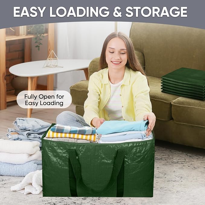 TICONN 6 Pack Extra Large Moving Bags Heavy Duty with Zippers & Carrying Handles, Durable Storage Bags Moving Boxes for Closet Organizers and Storage (6 Pack, Olive) - Image 7