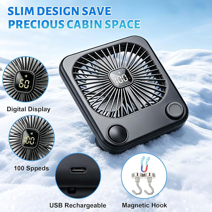 5000mAh Magnetic Cruise Ship Approved Fan,Up to 18H Adjustable Travel Fans with 100-Speed,LED Display 4 Magnetic Hooks,Ultra-Slim USB Rechargeable Portable Fan,Cruise Essentials 2026 for Travel - Image 6