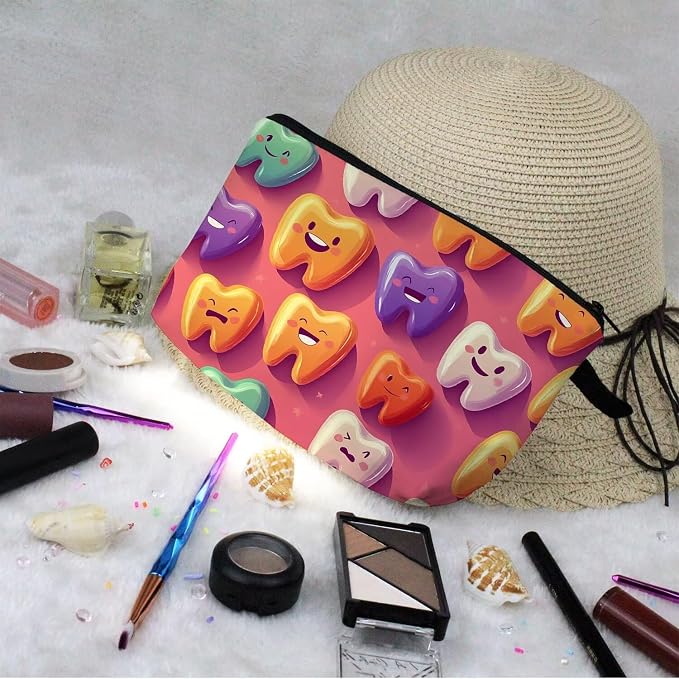 Livel lhood Cartoon Teeth Cute Small Makeup Bag | Printed Padded Cosmetic Organizer Zipper Pouch, Cartoon Teeth Gift for Women Friends - Image 7