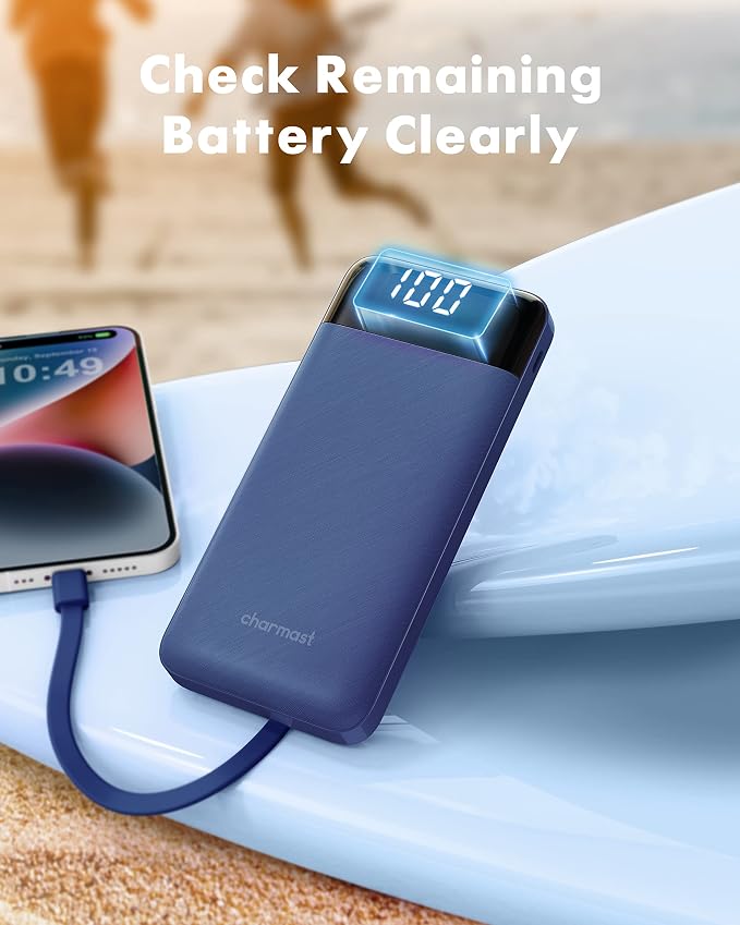 charmast Portable Charger Power Bank with Reinforced Built-in 4 Cables | 10000mAh,6 Outputs 3 Inputs,Travel Essentials,Carry-on Only,3A Fast Charging Portable Phone Charger for iPhone Samsung Pixel - Image 7