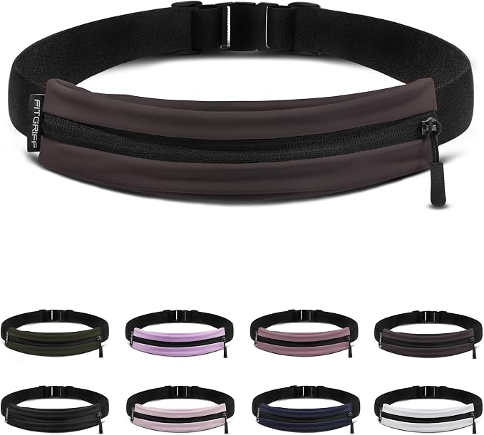 Fitgriff® Running Belt V2 for Men & Women - Slim Fanny Pack, Phone Holder for Jogging, (Fits All Cell Phones) - Money Belt, Runners Waist Pouch (Brown, One Size (Waist 24.4 – 43.3 inches)) by FITGRIFF