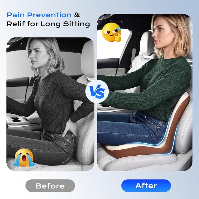 Coverado Car Seat Cushion and Lumbar Support Pillow One Piece, Memory Foam Ergonomic Back Support Driving Seat Cushion for Back Pain, Non-Slip Washable Cushion for Car, Driver, Office - Image 5