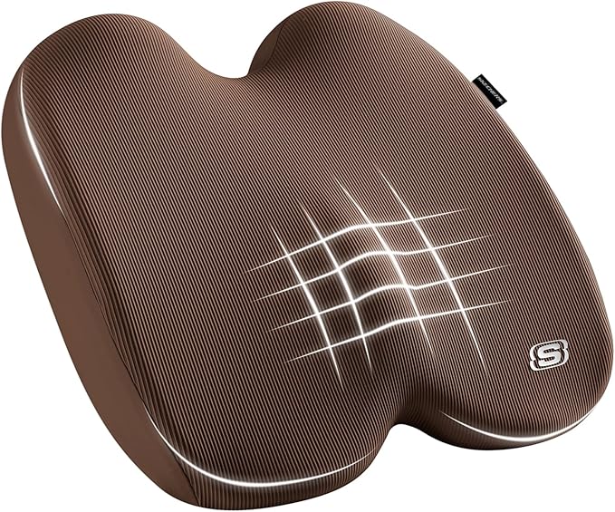 Skechers Seat Cushion, Ergonomic Memory Foam Cushion for Long Sitting Hours on Office & Home Chair, Car Seat Cushion for Sciatica, Coccyx Cushion,Brown by Unknown