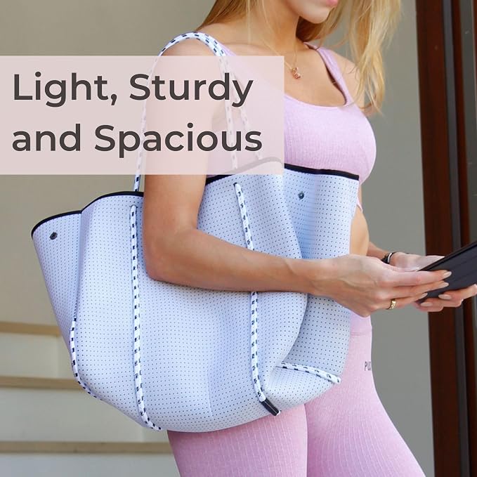 POPUPS Large Neoprene Tote Bag for Women - Everyday Designer Handbag for Travel Work and Beach with Pockets and Zipper Pouch - Image 8