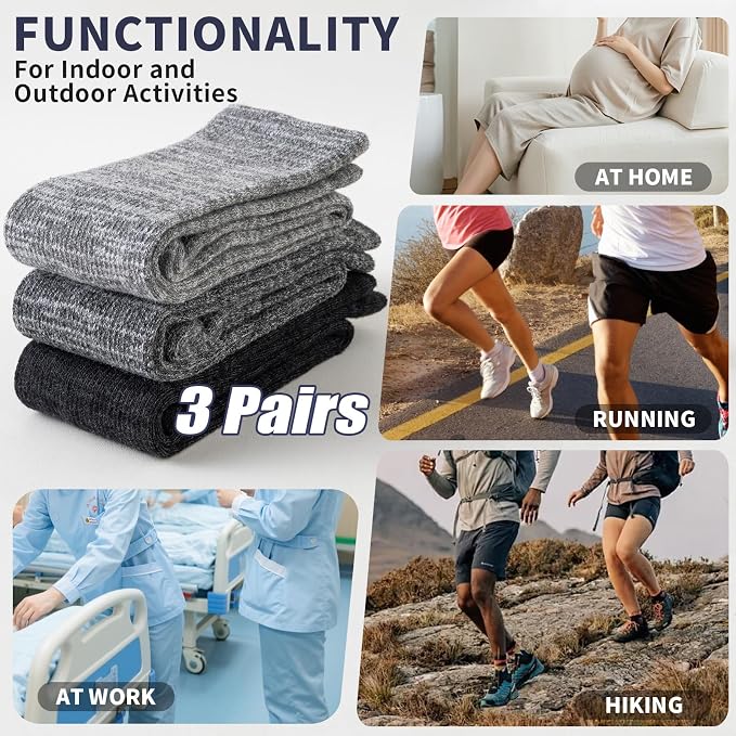 Merino Wool Compression Socks for Women Men,15-20mmHg for Flying | 3 Pairs, Knee High, Moisture Wicking, Temperature Regulation, Thermal Warm, Graduated Compression Socks for Running, Travel - Image 6
