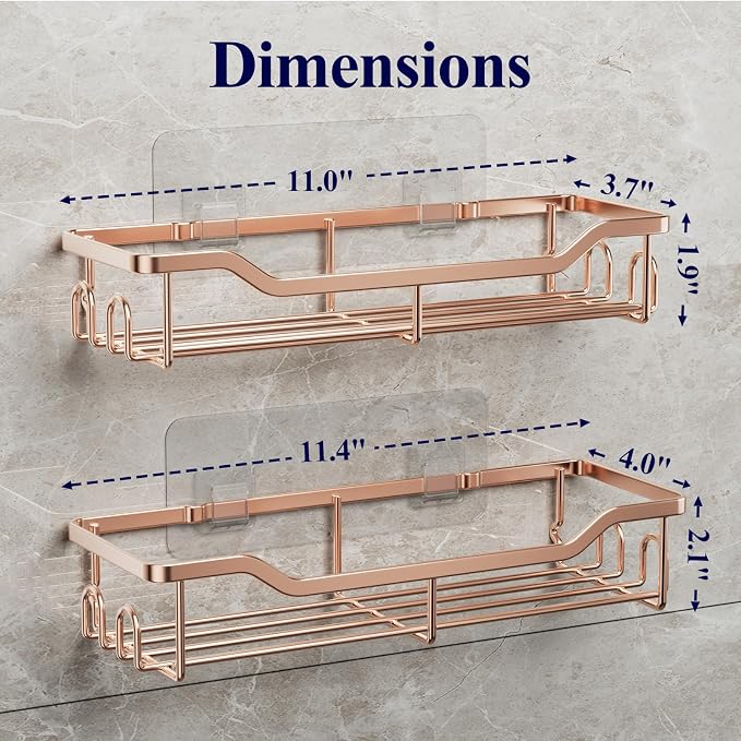 Kitsure Shower Caddy, Adhesive Shower Organizer, Large, Rose Gold | Stainless Steel Shelf for Inside Shower, No Drill Bathroom Organizers and Storage, Home Decor Accessories - Image 2