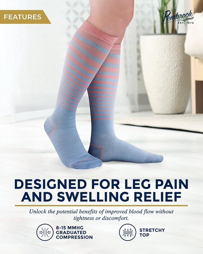 Pembrook® Bamboo Viscose Light Compression Socks - 3 Pairs | 8-15 mmhg Compression Socks | Knee High Comfort Support Socks - Image 3