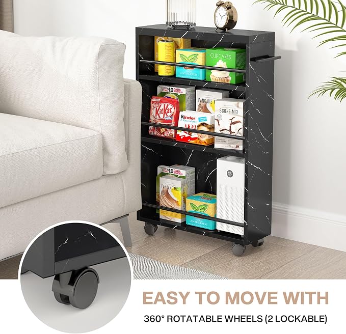 Tribesigns Slim Storage Cart, Rolling Narrow Kitchen Cart on Wheels for Small Place, 4-Tier Slide Out Slim Utility Cart Skinny Laundry Cart with Handle for Kitchen, Bathroom, Laundry (Contemporary) - Image 5