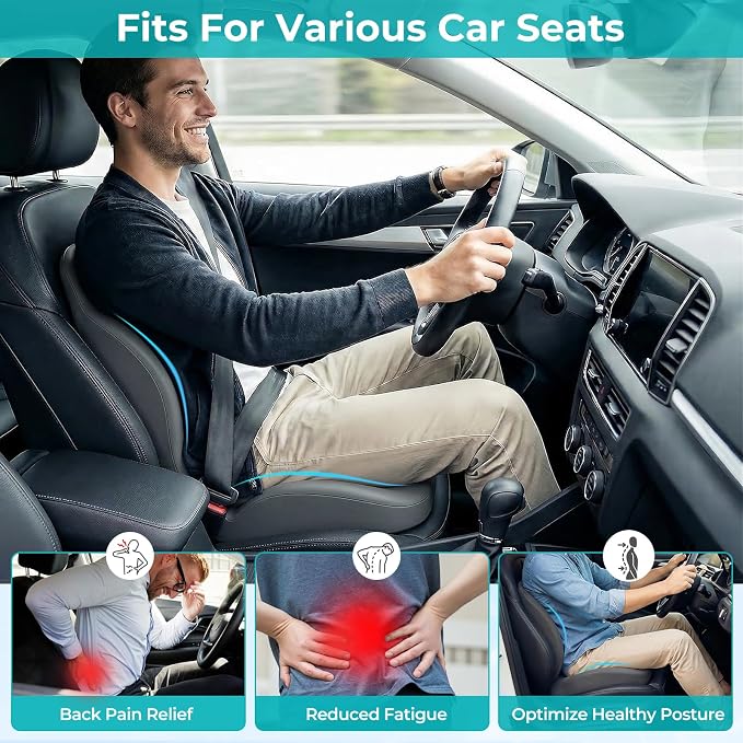 Memory Foam Seat Cushion with Lumbar Support Pillow for Truck Driver, Ergonomic L-Shaped Car Seat Cushion for Tailbone Pressure Relief, Non-Slip Chair Pad for Long Driving, Gray - Image 4