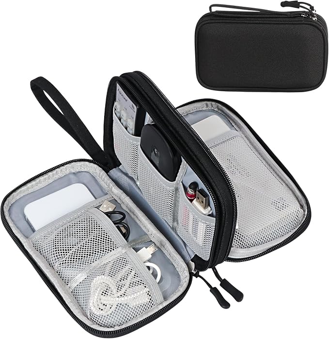 FYY Electronic Organizer, Travel Tech Pouch Bag, Medium, Black | Wrist Strap, Waterproof, Double Layers Portable Electronics Travel Carrying Case for Cord, Charger, Daily Business Trips Use by FYY